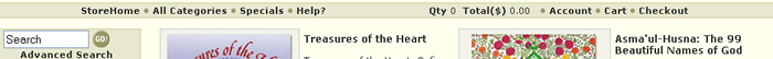 Screen shot of the main bookstore links