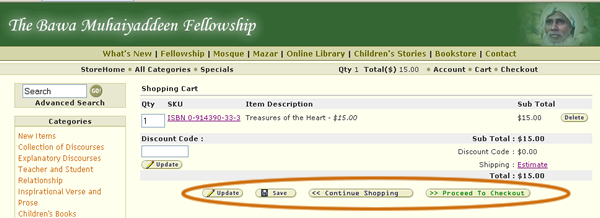 Screen shot of the shopping cart